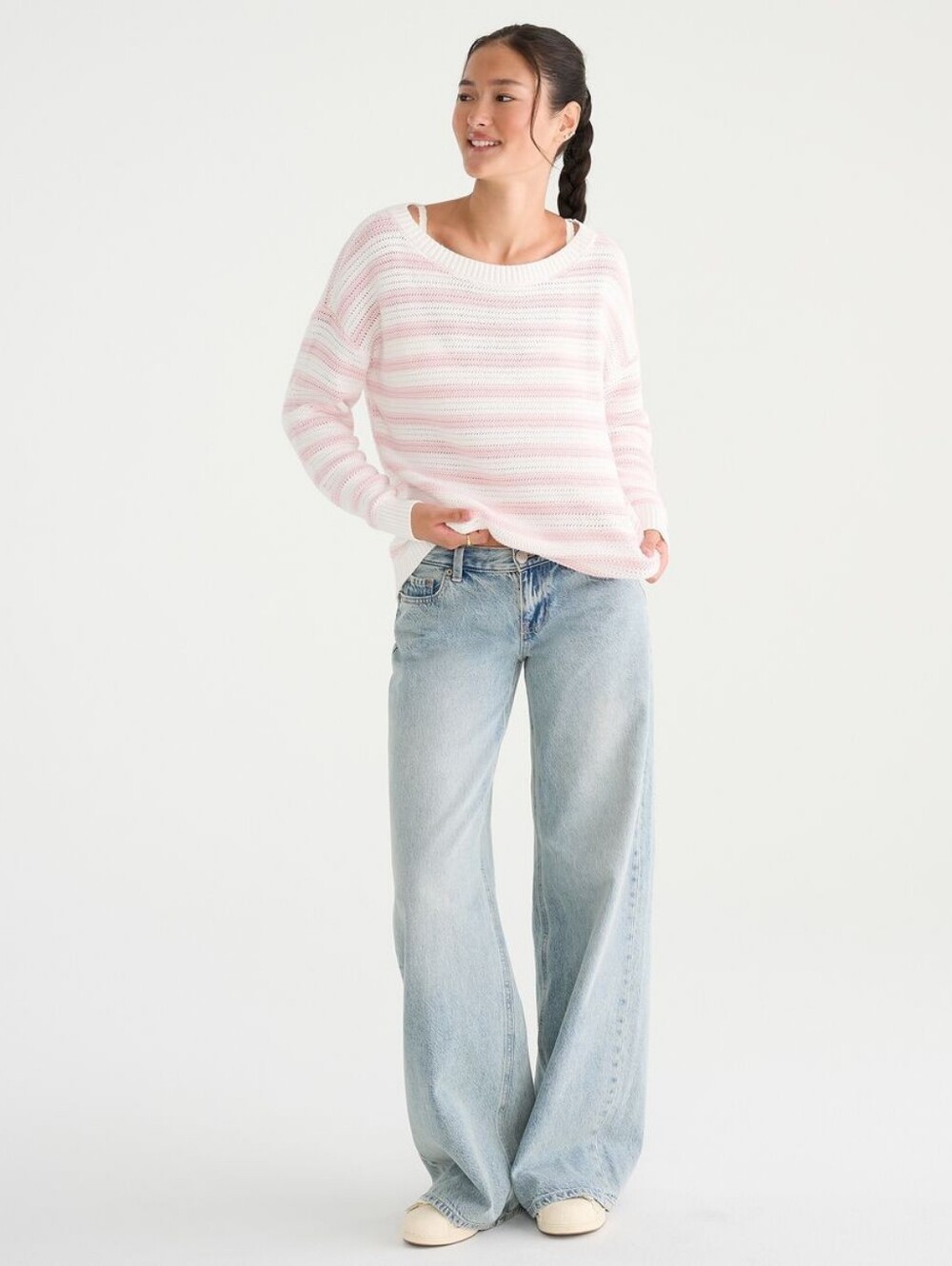 Aeropostale Striped Slouchy Crew Sweater